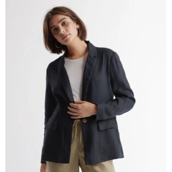 Quince Women's Linen Blazer in Black 100% Flax Linen Weave sz XS NWT Pockets $70 - Picture 6 of 6